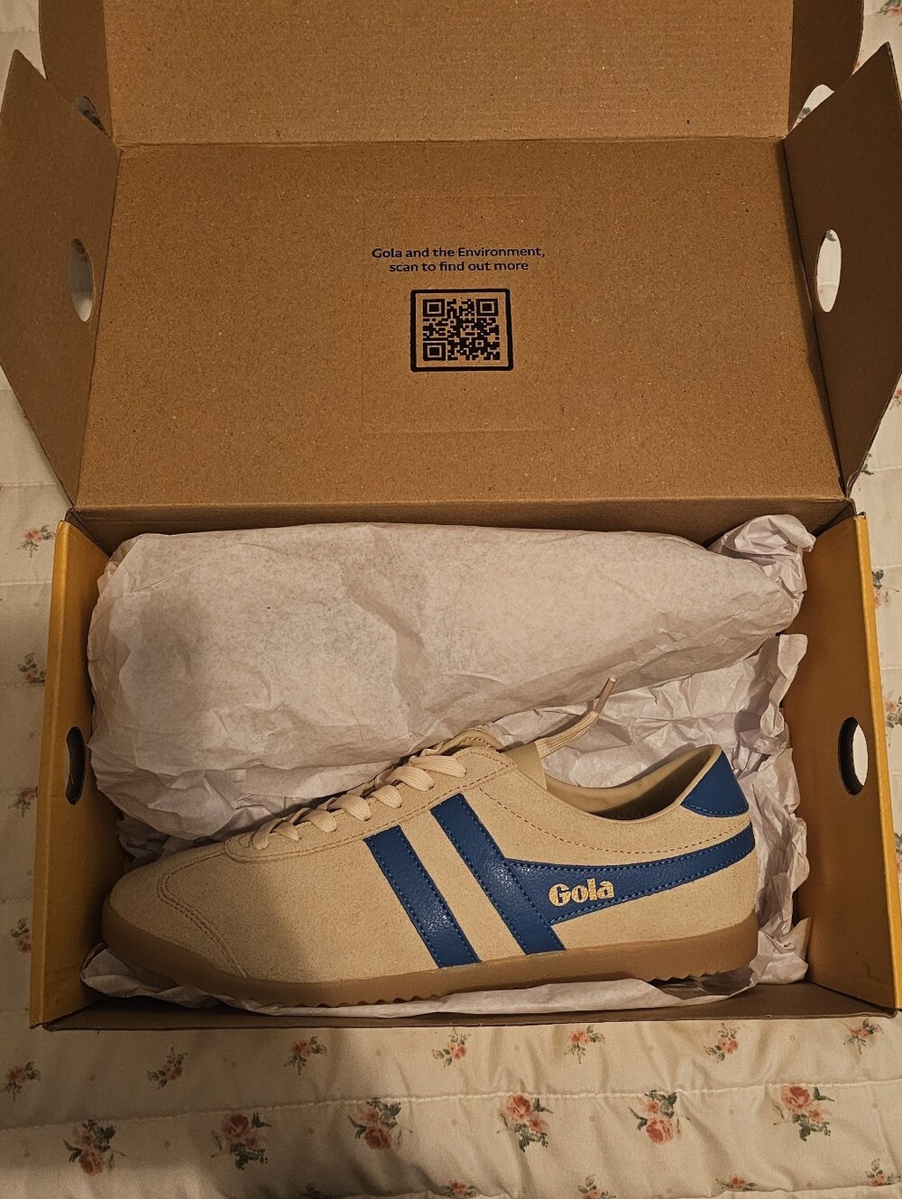 Gola Womens Beige Suede Sneakers with Blue Stripes
